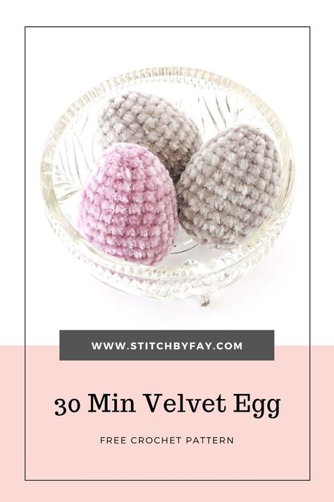 Get egg-cited with this luxurious velvet egg crochet pattern. Works up quickly in 30 minutes or less. Great for last minute decor and gifts. Egg Crochet Pattern, Egg Crochet, Easter Egg Pattern, 4mm Crochet Hook, Knitting Patterns Free Hats, Easter Crochet Patterns, Crochet Amigurumi Free Patterns, Beginner Crochet Projects, Crochet Amigurumi Free