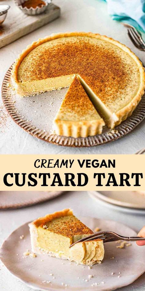 Creamy Vegan Custard Tart Vegan Custard, Vegan Pies Recipes, Vegan Tarts, Dairy Snacks, Patisserie Vegan, Vegan Pastries, Patisserie Sans Gluten, Vegan Baking Recipes, Vegan Pie