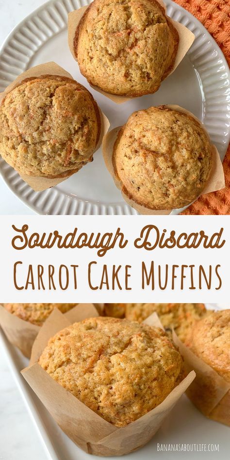 sourdough discard carrot cake muffins Sourdough Carrot Cake, Sourdough Starter Discard, Carrot Muffin Recipe, Sourdough Discard Recipes, Sourdough Muffins, Recipe Using Sourdough Starter, Healthy Banana Muffins, Sourdough Starter Discard Recipe, Carrot Cake Muffins