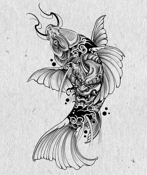 Koi Tattoo Sleeve, Tato Flash, Koi Tattoo Design, Black Art Tattoo, Samurai Tattoo Design, Tattoo Design Tattoo, Japan Tattoo Design, Koi Tattoo, More Tattoo