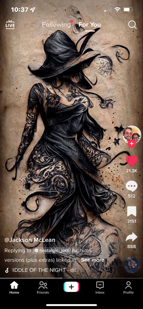 Elegant Witch Tattoo, Feminine Gothic Tattoo Sleeves, Spine Tattoo Cover Up Ideas For Women, Beautiful Witch Tattoo, Nature Witch Tattoo Ideas, Feminine Witch Tattoo, Witch Sleeve Tattoo For Women, Witch Tattoo Back Piece, Dark Pinup Tattoo