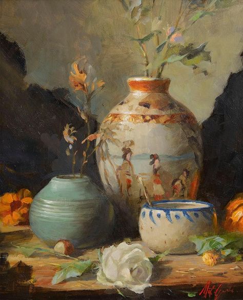 "Still Life with Chinese Vase"  by  Mat Grogan Asian Still Life, Japanese Still Life, Chinese House, Chinese Vase, Painting Still Life, Realistic Art, Still Life Art, Chinese Culture, Human Figure