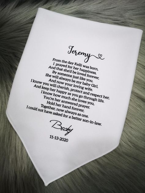 Future Son In Law Gift, To My Son In Law, Future Son In Law, Letter To Son, Ceremony Readings, Groom Handkerchief, Son In Law Gifts, Personalized Handkerchief Wedding, Letters To My Son