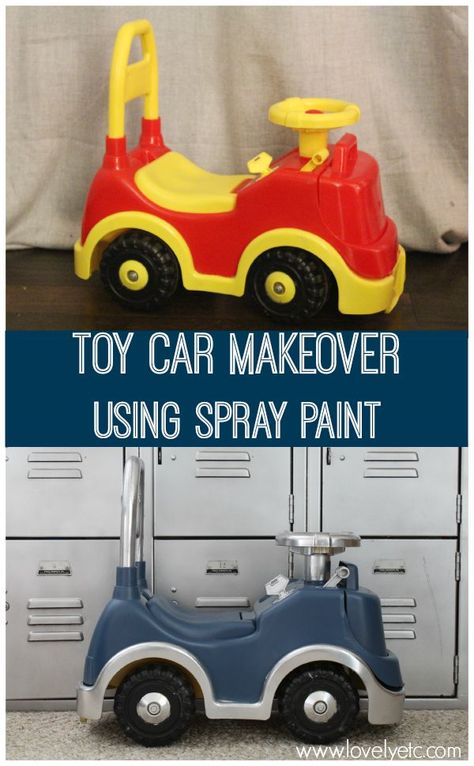 Turn an ugly plastic toy car into a hot rod any child would love.  All you need are a few simple paints. Plastic Toy Makeover, Painting Plastic Toys, Toy Upcycle, Playroom House, Painting Plastic Chairs, Car Makeover, Toy Makeover, Upcycle Toys, Pimp My Ride