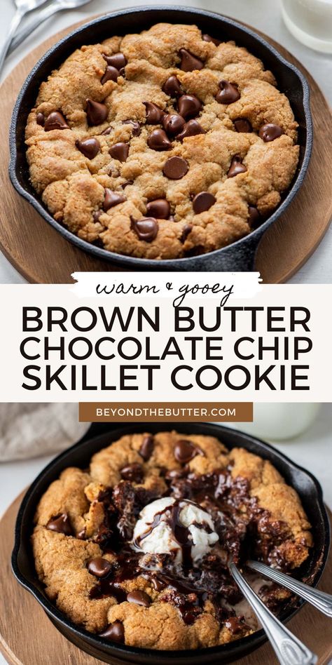 Skillet Cookie Cast Iron 6 Inch, Small Cookie Skillet Recipe, Small Skillet Cookie, Pazooki Recipes, Pazookie In Cast Iron, Cast Iron Cookie Recipe, Skillet Cookie Cast Iron, Skillet Recipes Dessert, Skillet Brookie