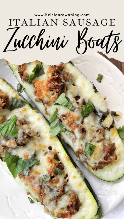 When zucchini meets pizza, this is what you get! These Italian Sausage Zucchini Boats are loaded with flavor and will satisfy everyone at your table! Low Carb, Extra Nutrients, and ready in 30 minutes - this meal has it all! Low Carb Meals With Italian Sausage, Sausage Zucchini Boats, Ground Sausage Recipes, Clean Liver, Sausage Stuffed Zucchini, Ground Italian Sausage, Zucchini Boats, Supper Ideas, Ground Sausage