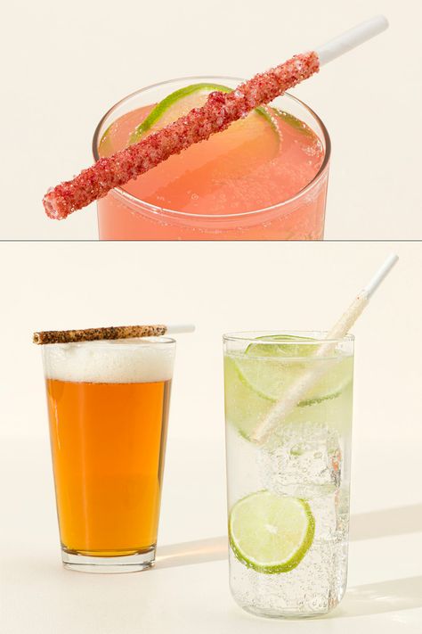 Give cocktails, sparkling water, iced tea, and more a huge boost of flavor when you sip them through these straws coated in sweet and savory seasoning blends. Cocktail With Sparkling Water, Cocktail Straws, Drink Straw, Cocktail Strainer, Sparkling Water, Seasoning Blend, Iced Tea, Sweet Savory, Straw