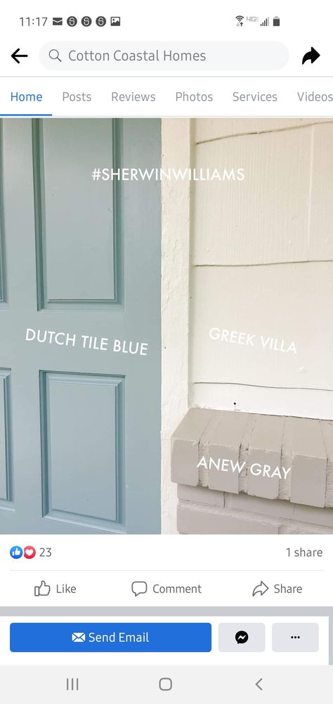 Florida House Paint Colors Exterior, Coastal House Paint Colors Exterior, Light Beige House Exterior Colour Schemes, Tan House Light Blue Shutters, Taupe House Blue Shutters, Low Country Paint Colors, Powder Blue Exterior House, Coastal Ranch Style Homes Exterior, White Beach Houses Exterior