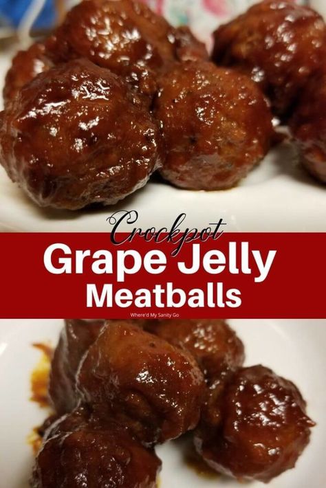 Crockpot Meatballs with Grape Jelly and Chili Sauce For Game Day or Holidays Jelly Meatballs Crockpot, Bbq Grape Jelly Meatballs, Jelly Meatball Recipe, Grape Jelly Meatballs Recipe, Jelly Meatballs, Grape Jelly Meatballs, Crock Pot Meatballs, Slow Cooker Meatballs, Spend With Pennies