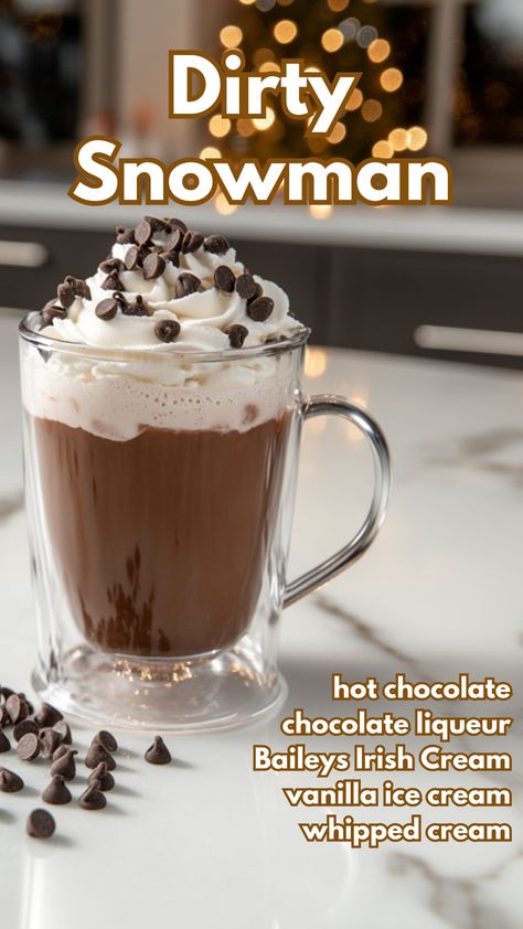 Hot Chocolate With Baileys Recipe, Baileys Recipes Drinks Hot Chocolate, Hot Chocolate Liquor Drinks, Drinks With Irish Cream, Dirty Snowman Drink Baileys, Alcoholic Winter Drinks, Alcoholic Chocolate Drinks, Double Chocolate Vodka Drinks, Baileys Chocolate Liquor Recipes