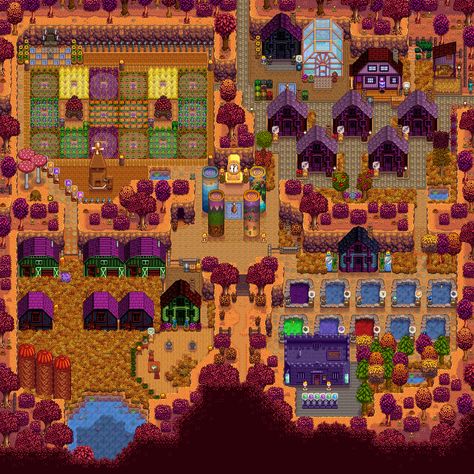 Stardew Valley Four Corners Layout, Stardew Valley Four Corners, Stardew Valley Farm Layout Beginner, Stardew Valley Layout, Stardew Valley Farms, Farm Plans, Farm Layout, Forest Hill, Farm Design