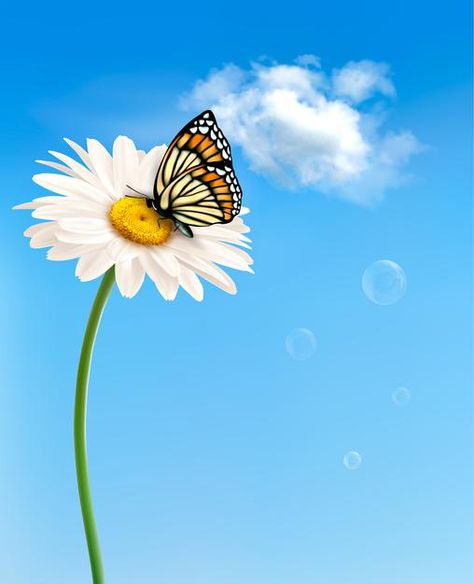 Flower With Butterfly, Nature Butterfly, Spring Daisy, Vector Nature, Frutiger Aero, Background Flower, Nature Spring, Scrapbook Stuff, Background Design Vector