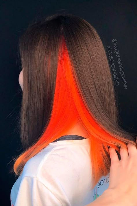 Refreshing Peekaboo Hair Ideas: Spice Up Your Color And Keep It Healthy At Once ★ Orange Peekaboo, Peak A Boo Hair, Half Colored Hair, Peekaboo Hair Color, Under Hair Color, Two Color Hair, Hidden Hair Color, Peekaboo Hair Colors, Cheveux Oranges