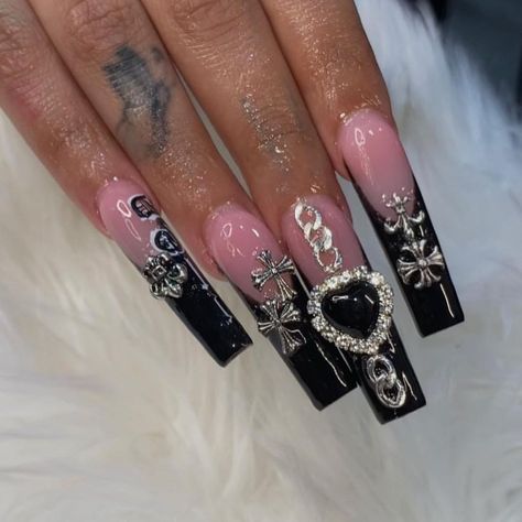 Black Acrylic Nails, Nail Prices, Long Acrylic Nail Designs, Drip Nails, Liquid Nails, Exotic Nails, Bling Acrylic Nails, Gem Nails, Stick On Nails