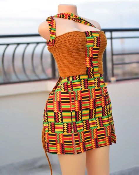 A thing of beaury 😍 2 piece Ankara crochet Made with love 😍 #crochetnairobi #crochetersofinstagram #crochetkenya #crochet #crochetaddict #cute #cochetankara #crochetlove Cap Design Ideas, Chitenge Outfits, Crochet Caplet, Crochet Halter Dress, Ankara Dress Styles, Crochet Barbie, Crochet Barbie Clothes, Crochet Clothing And Accessories, Crochet Dresses