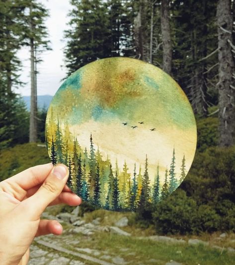 Round Paintings, Cotton Watercolor, Watercolor Tutorials, Forest Art, Forest Landscape, Watercolour Tutorials, Paper Pads, Painting Inspiration, Landscape Art