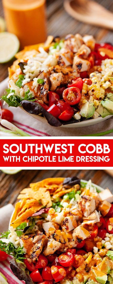 Chipotle Lime Dressing, Chicken Cobb Salad, Healthy Dinner Salads, Tortilla Strips, Crockpot Healthy, Southwest Chicken, Dinner Salad, Best Salad Recipes, Salad Recipes For Dinner