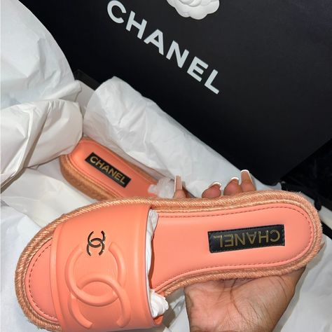 Chanel Slides New Never Worn Chanel Slides, Shoes Chanel, Brown Hair Inspo, Nike Shoes Girls, Luxury Shoes Women, Chanel Sandals, Fashion Board, Chanel Shoes, Shoes Women