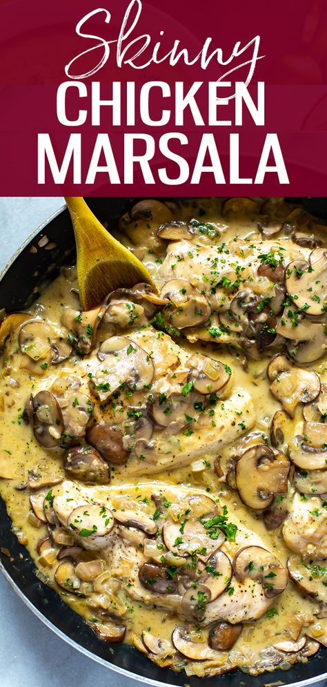 Low Calorie Chicken Marsala, Easy Chicken Marsala, Chicken Marsala Easy, Creamy Mushroom Chicken, Chicken Mushroom Recipes, Marsala Chicken Recipes, Chicken Skillet Recipes, Marsala Wine, Chicken Marsala