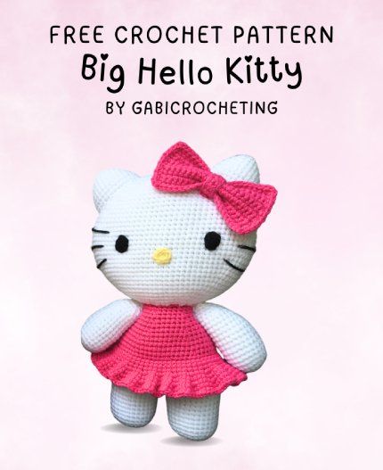 Hello Kitty Free Crochet Pattern, Free Hello Kitty Crochet Patterns, Crochet Hello Kitty Free Pattern, Hello Kitty Amigurumi Free Pattern, Hello Kitty Crochet Pattern Free, Crochet Hello Kitty, Hello Kitty Crochet, Hello Kitt, Crochet Animals Free Patterns