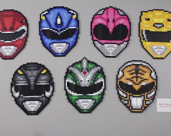 Perler Bead | Artkal Bead | Fuse Bead Sprite | Pixel Art | Helmets | Inspired by The Mighty Morphin Power Rangers Perler Projects, Nerd Crafts, Beads Candy, Arte 8 Bits, Art Perle, Go Go Power Rangers, 8bit Art, Perler Bead Templates, Perler Crafts