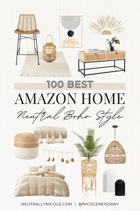 100 Best Neutral Boho Home Decor From Amazon — Neutrally Nicole Scandi Boho Decor, Neutral Bedroom Decor Amazon, Neutral Bohemian Bedroom, Boho Neutral Decor, Amazon Neutral Decor, Boho Modern Kitchen Ideas, Neutral Boho Kitchen, Neutral Amazon Home Decor, Amazon Home Decor Living Room