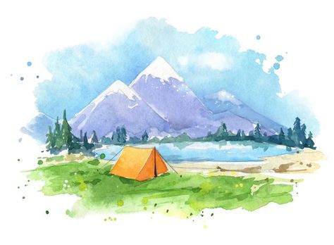 Watercolour painting , camping by the la... | Premium Vector #Freepik #vector #background #watercolor #travel #summer Camping Drawing, Camper Art, Watercolor Scenery, Watercolor Beginner, 수채화 그림, Watercolor Images, By The Lake, Camping Art, Art Google