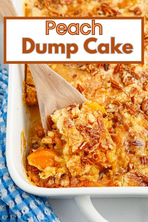 I love that making dessert can be really simple with this peach dump cake recipe using canned peaches. You just dump everything into a baking dish and pop it in the oven. It's ready in less than an hour and disappears faster than it took to make. via @cmpollak1 Easy Peach Desserts, Peach Cake Recipe, Baked Fruit Desserts, Peach Cake Recipes, Peach Dump Cake, Dump Cake Recipe, Dump Cakes, Juicy Pork Chops, Renal Diet