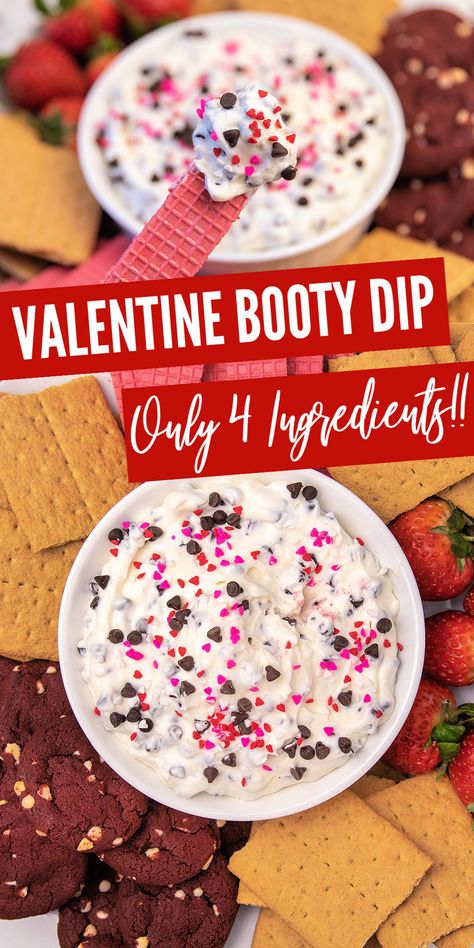 Give this quick and easy Valentine booty dip recipe a try! It's sweet, light, and absolutely BOOTY-ful when displayed on a table of festive treats! Dips Dessert, Easy Valentines Snacks, Dip Dessert, Valentines Food Dinner, Valentines Party Food, Dessert Dip, No Bake Recipe, Valentines Snacks, Bunco Party