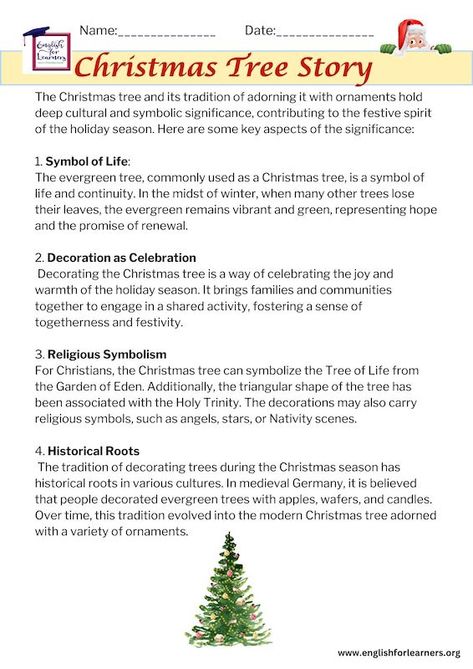 Christmas Tree Story, Christmas Reading Comprehension, December Reading, Free Reading Comprehension Worksheets, Thanksgiving Readings, Tree Story, Christmas Reading, Comprehension Worksheets, Reading Worksheets