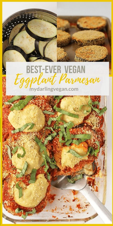 Make your dinner special with this vegan Eggplant Parmesan made with homemade plant-based parmesan and mozzarella cheeses for a delicious and wholesome meal. Vegan Italian Dinner, Vegan Eggplant Parmesan, Calorie Density, Broccoli Recipes Side Dish, Zucchini Mushrooms, Vegetarian Noodles Recipes, Vegetable Spaghetti, Vegan Eggplant, Dinner Vegan