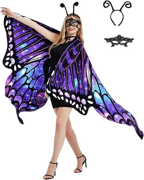 Amazon.com: SunnyLisa Halloween/Party Butterfly Wings Shawl Costumes, Double-Sided Printing Fabric, Cosplay Fairy Cape Women Galaxy : Clothing, Shoes & Jewelry Fairy Cape, Halloween Butterfly, Butterfly Wings Costume, Cosplay Fairy, Halloween Costumes For Sale, Cape Women, Butterfly Costume, Costume For Women, Printing Fabric