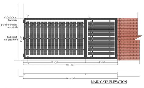 Autocad drawing of main gate elevation with dimensions Boundary Wall Railing Design, Small Gate Design Modern, Fabrication Gate, Creche Design, Gate Dimensions, Boundary Design, Modern Front Gate Design, Main Gate Ideas, Modern Gate Design