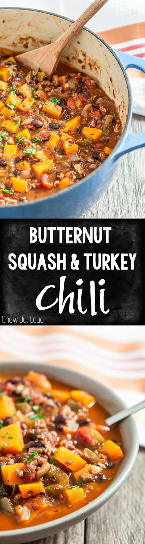 Hearty, healthy, and mouthwatering Butternut Squash & Turkey Chili. So flavorful and comforting. #chili Butternut Squash Turkey, Squash Chili, Healthy Bowl, Chilli Recipes, Butternut Squash Recipes, Turkey Chili, Bowl Recipes, Paleo Dinner, Easy Soups