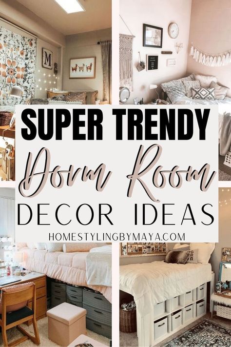 Decorating A Dorm Room, Easy Dorm Room Decor, Cheap Dorm Decor Ideas, Decorating Dorm Walls, Dorm Divider Ideas, Female College Dorm Room Ideas, Wall Decor For College Dorm, Door Room Decor College, Dorm Room Mirror Ideas