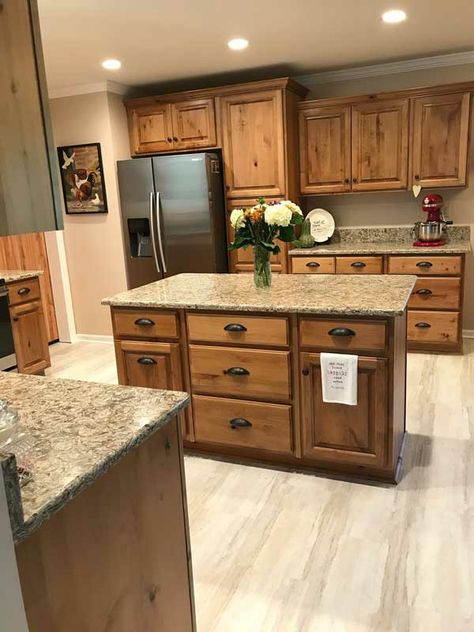 Honey Oak Cabinets Tile Floor, Kitchen Remodel Wooden Cabinets, Kitchen Flooring With Wood Cabinets, Rambler House Interior, Kitchen Colors Wood Cabinets, Kitchen Remodel Cabinets Paint, Cottage Small Kitchen Ideas, Kitchen Design Wooden Cabinets, Kitchen Colors Schemes Wood Cabinets