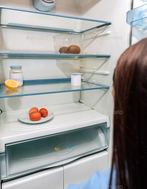 Girl looking at empty fridge due to a crisis by dobledphoto. Worried girl looking at the almost empty fridge due to a crisis #Sponsored #fridge, #due, #Girl, #empty Empty Fridge, Fridge Photos, Business Card Design Minimal, Childhood Aesthetic, Passport Pictures, Photo Collage Design, Fridge Door, Hand Pictures, Snapchat Picture