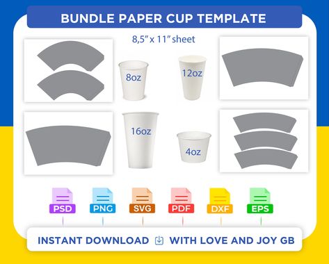 Paper Cup Template, Cup Template, Bottle Label Template, Clear Cups, Cup Sleeve, Dropper Bottles, Personalized Labels, Label Templates, Paper Cup