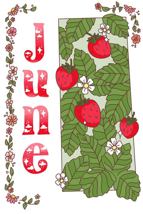 Strawberry Bullet Journal, Joe March, Strawberry Journal, June Bullet Journal, Calendar Themes, Butterfly Art Drawing, Make A Calendar, Bulletin Journal Ideas, Bullet Planner