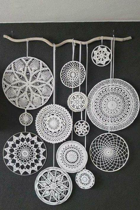 Diy Wall Art | Crochet Wall Art | Diy Framed Wall Art | Interior Design | Home Decor Diy Framed Wall Art, Doily Art, Simpul Makrame, Crochet Alphabet, Crochet Wall Hanging, Crochet Wall Art, Doilies Crafts, Boho Crafts Diy, Crochet Dreamcatcher