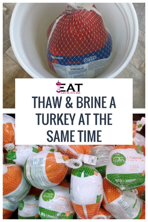 Can You Thaw and Brine Turkey at Same Time   #turkey #thanksgiving #turkeythaw #thawingturkey #eatlikenooneelse | eatlikenoone.com Turkey Thaw Time, Thanksgiving Brine, Defrosting Turkey, Brining Meat, Best Turkey Brine, Brine Turkey, Thawing Turkey, Bean And Bacon Soup, Turkey Brine Recipes