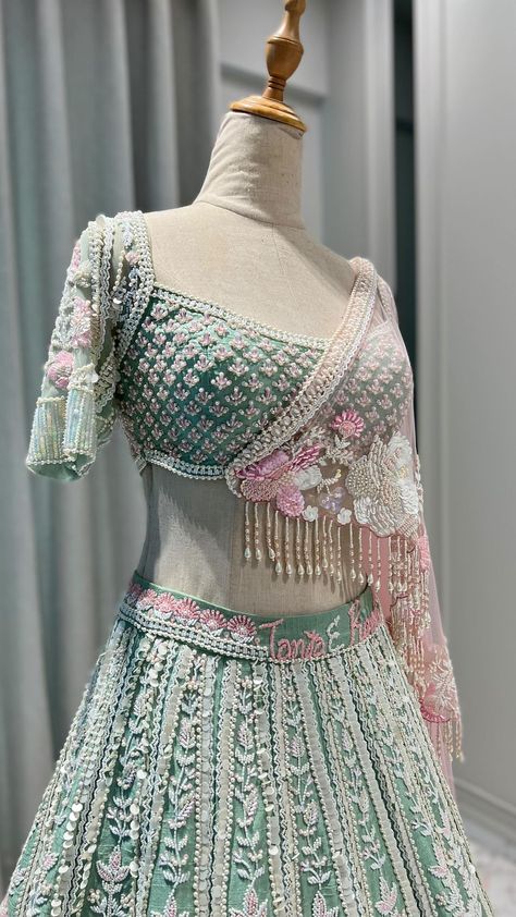 Into the details of the making ✨✨ | Instagram Lehnga Style, Lengha Design, Lunch Outfit, Chic Prom Dresses, Rain Outfit, Lehenga Design, Trendy Outfits Indian, Indian Outfits Lehenga, Lehenga Designs Simple