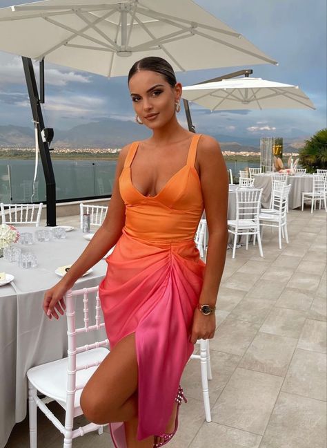 Pink And Orange Ombre, Pink Strappy Heels, Pink Clutch, Orange Ombre, Insta Pics, Draped Skirt, Spring Summer Trends, Classy Casual Outfits, Classy Casual