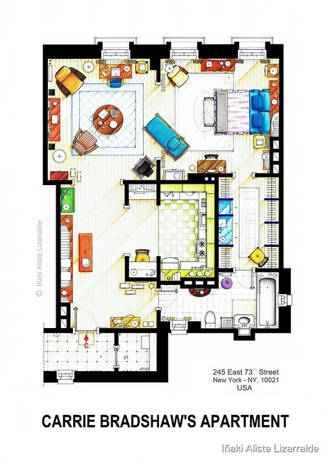 Carrie Bradshaw Apartment, Apartment Layout, Sims 4 Houses, Sims House, Carrie Bradshaw, Small Apartments, House Floor Plans, Detached House, تصميم داخلي