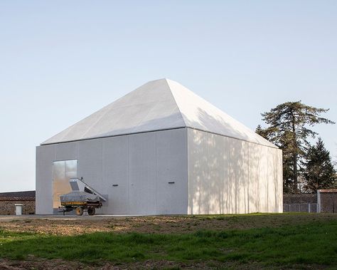 ALTA tops compact concrete 'boiler room' with pyramid roof in france Pyramid Roof, Steel Doors And Windows, Open Architecture, Boiler Room, Concrete Facade, Industrial Architecture, Concrete Building, Polished Concrete, Old Building