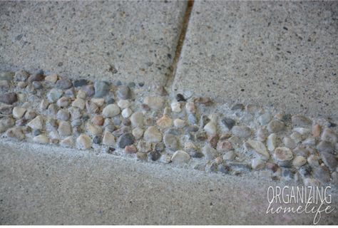 Excellent and effective way to fill in gaps on a concrete patio.  Use pea gravel. Patio With Pea Gravel, Patio Repair, Diy Concrete Patio, Patio Blocks, Driveway Repair, Cement Patio, Concrete Patios, Gravel Patio, Pea Gravel