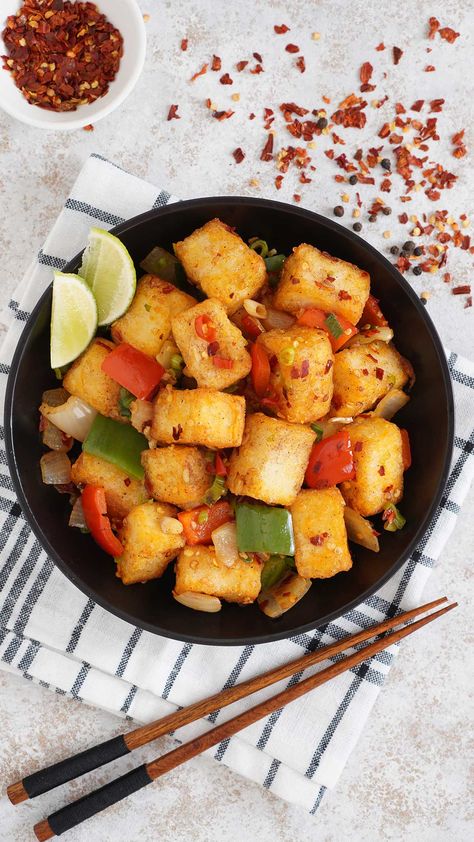 Salt and Pepper Tofu - Khin's Kitchen Crispy Salt & Chilli Tofu Recipe Nap Buns, Chilli Tofu Recipes, Tofu Chilli Recipes, Salt And Pepper Tofu Air Fryer, Salt And Chilli Tofu, Pepper Tofu Recipe, Tofu Meals, Chilli Tofu, Tofu Baked