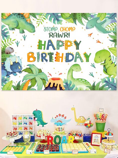 Multicolor  Collar  PVC   Embellished   Event & Party Supplies Birthday Party Background, Banner Images, Party Background, Banner Background, Background Decoration, Baby Birthday Party, Birthday Background, Dinosaur Birthday, Event Party