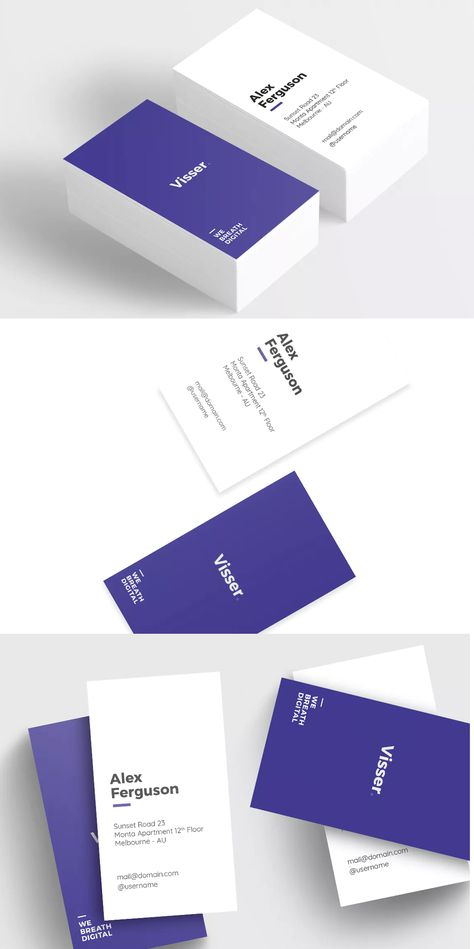 Visser Minimal Business Card Template PSD Minimal Visit Card, Corporate Name Card, Elegant Business Cards Design, Pet Logo, Business Cards Layout, Business Card Template Psd, Qr Code Business Card, Graphic Design Business Card, Name Card Design