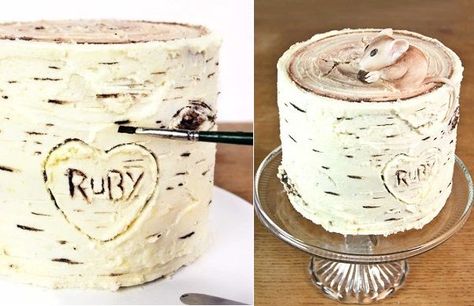 buttercream birch tree cake tutorial by Sarah Hardy Makes Cakes Birch Bark Cake, Woodsy Cake, Birch Tree Cake, Birch Wedding Cakes, Birch Cake, Tree Trunk Cake, Bark Cake, Log Cakes, Birch Tree Cakes